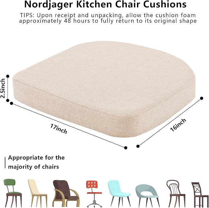 Nordjager Chair Cushions for Dining Chairs, 2 Pack Memory Foam Cushion | 2.5" Thick Chair Cushion; Waterproo Surface with 17" x 16" Size for Kitchen & Dining Chairs, Secure Ties and Washable Cover. - Image 5