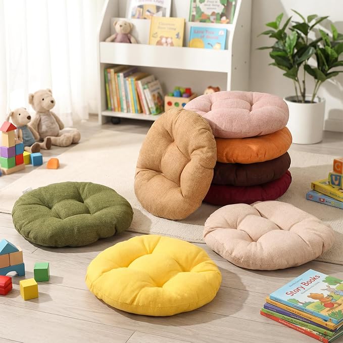 Fumete 8 Pcs Round Floor Cushions for Classroom Kids,Warm Earthy Tones | 16 Inch Diameter, Students Flexible Seating Pillows, Home Daycare School Reading Yoga Meditation, Soft Cushioned - Image 4