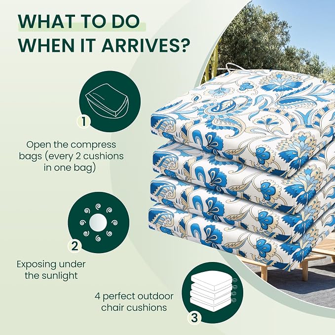 HARBOREST Outdoor Chair Cushions Set of 4, Water Resistant Patio Chair Cushions with Ties, Outdoor Seat Cushions for Patio Furniture, 17"x16"x2", Blue Butterfly - Image 5