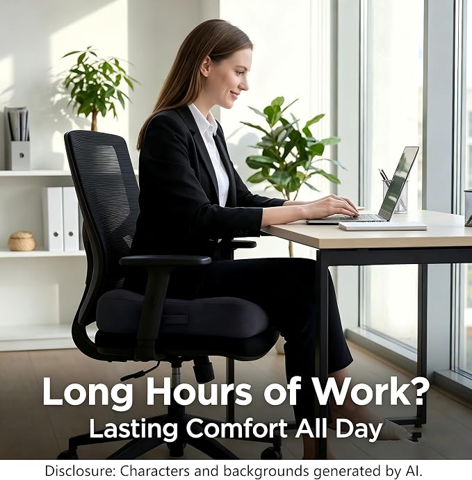 WSGJHB Office Chair Cushion Pillow Adult Seat Cushions for Short People | Car Booster Effectively Increase Field of View Lower Back Fatigue Relief, Cars Office Home Anti-Slip 18x18x4.7"Black-Medium - Image 2