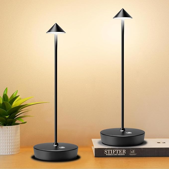 Set of 2 Cordless Rechargeable Led Table Lamp Battery Operated Light Black | 6000mAh Desk Lamp Touch 3 Color Dimming Portable Outdoor Waterproof Table Light for Patio/Restaurant/Dining/Home by Tpczqj
