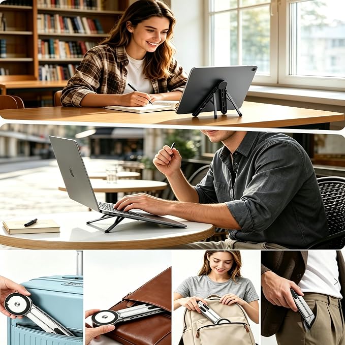 4-in-1 Foldable Laptop Stand with N52 Magnetic Phone Holder, Portable Aluminum Computer Stand for MacBook/ iPad/ Tablet, Adjustable Ergonomic Desk Stand for Home Office College Dorm & Travel Giftable - Image 8