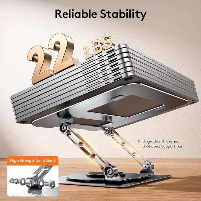 TECKNET Laptop Stand for Desk, 360° Rotating Laptop Stand for 10-17" Laptop | Ergonomic Foldable Height Adjustable Computer Riser for Office, Home, Remote Work Compatible with MacBook, HP Laptops, Silver - Image 6