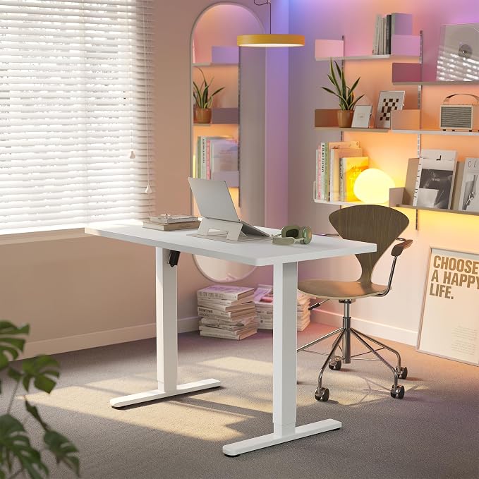 HUANUO Electric Standing Desk, 48 x 28 Inch Height Adjustable Computer Desk with Storage Bag, 4 Height Memory Settings, Sit Stand Up Desk for Home Office, White - Image 2