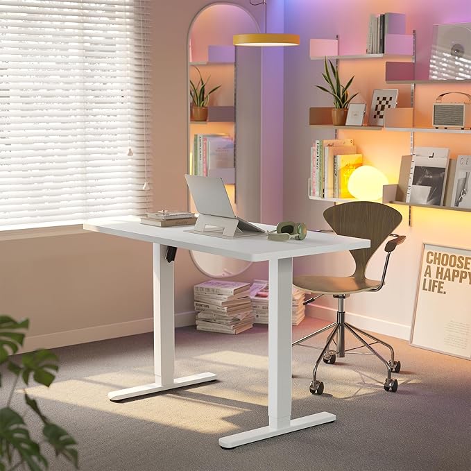 HUANUO 43x24 Inch Electric Standing Desk, Height Adjustable, White | 176 Lbs Capacity, Smooth Home Office Desk, 4 Memory Presets & Headphone Hooks, 28.3–46.5 Inch Height Range, Easy to assemble - Image 2