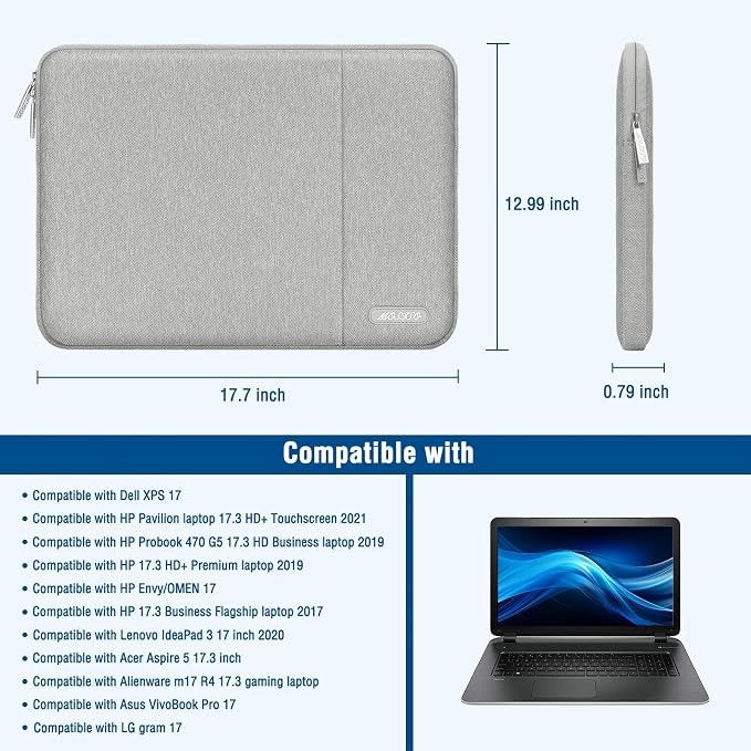 MOSISO Laptop Case 17.3 inch, 17-17.3 inch Laptop Sleeve Bag with Pocket | Compatible with Dell, HP, Lenovo, Asus, Acer, Alienware, Polyester Vertical Computer Bag, Gray - Image 9