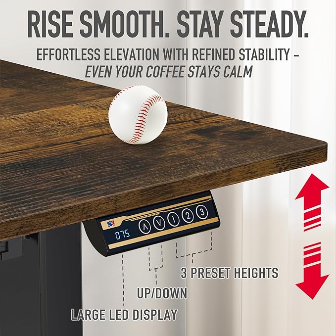 SHW 55 x 28 Electric Height Adjustable Standing Desk w/Drawer,Rustic Brown | w/ Memory Presets and Cable Management | Drawer with adjustable compartments | Hanging Hooks - Image 7