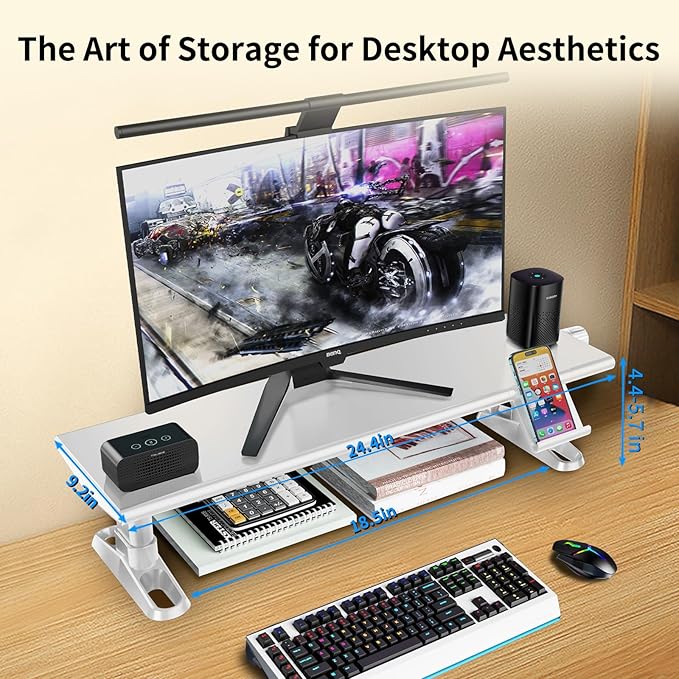 Computer Monitor Stand Riser for Desk,4.4-5.7 Inches Freely Height Adjustable with Cellphone Holder,Multi-Purpose Desktop Organizer Monitor Stands Riser for Computer,Laptop,Printer,TV (White) - Image 5