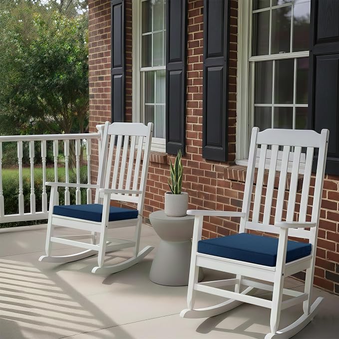 Outdoor Chair Cushions, Set of 4, 24 x 24 Inch, Navy Blue | Water Resistant, Fade Resistant, Patio Furniture Square Seat Replacement, Removable Cover with Ties, Non-Slip Bottom - Image 2