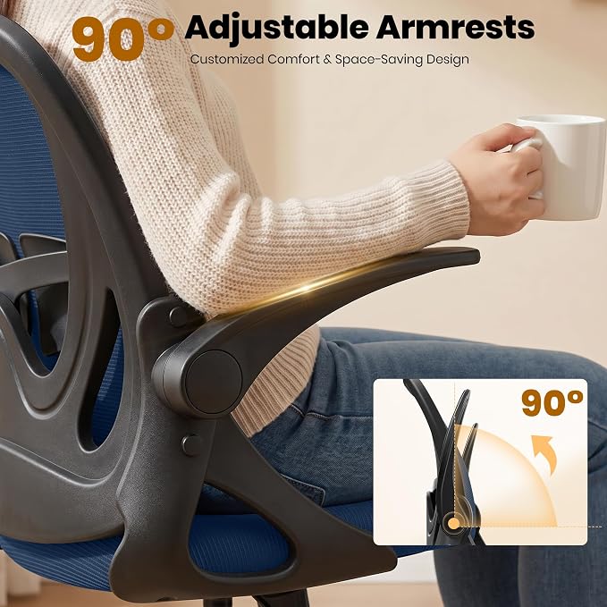Drafting Chair Tall Office Chair with Flip-up Armrests Executive Ergonomic Computer Standing Desk Chair with Lumbar Support and Adjustable Footrest Ring (Navy) - Image 9