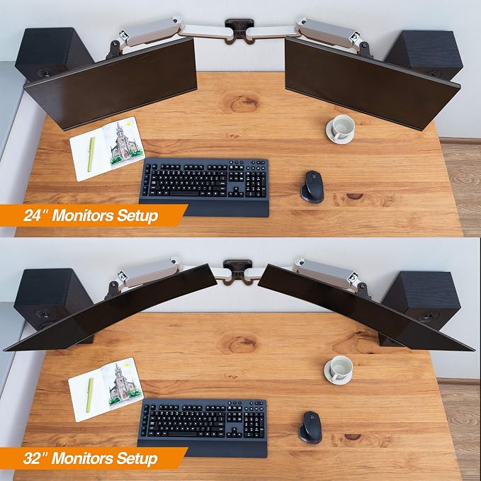AVLT Dual Monitor Arm Wall Mount for 13-32" Screens, Full Motion - Silver | Supports flat/curved screens up to 17.6 lbs each. Smooth gas spring, VESA 75x75/100x100 and clean cable routing - Image 7