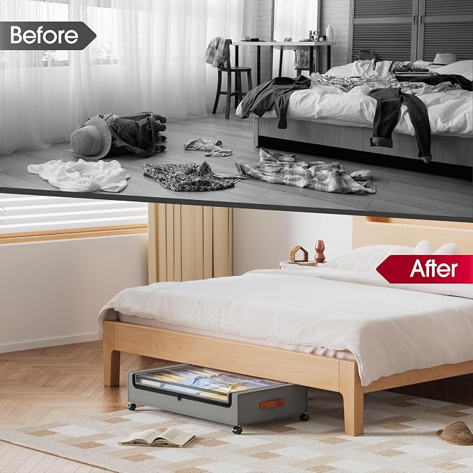 Yecaye 4 Pack Under Bed Storage with Wheels, Under Bed Storage Containers with Lids, Large Under Bed Rolling Storage with Clear Window & Label, Rolling Drawers for Clothes, Blankets, Books - Image 7