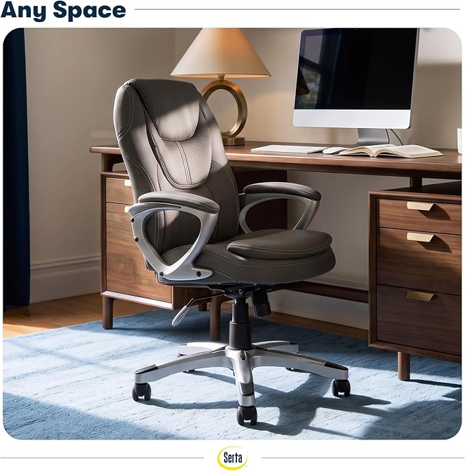 Serta Ergonomic Executive Office Chair, Padded Arms Mesh Back Leather Chair | Amplify, Contoured Lumbar Lower Back Support, Back Pain Relief, Adjustable Height & Tilt, Work From Home Desk Chair, Duo Gray - Image 2