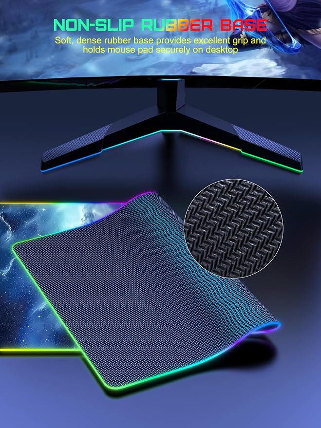 Wireless Charging Mouse Pad, RGB Gaming Mousepad Home Office Desk Pad, 31.5” x 15.8” XXL Large Desk Mat, Waterproof Keyboard Pad, Blue Nebula(Includes 20W PD Power Adapter & 6.56ft Woven Cable) - Image 6