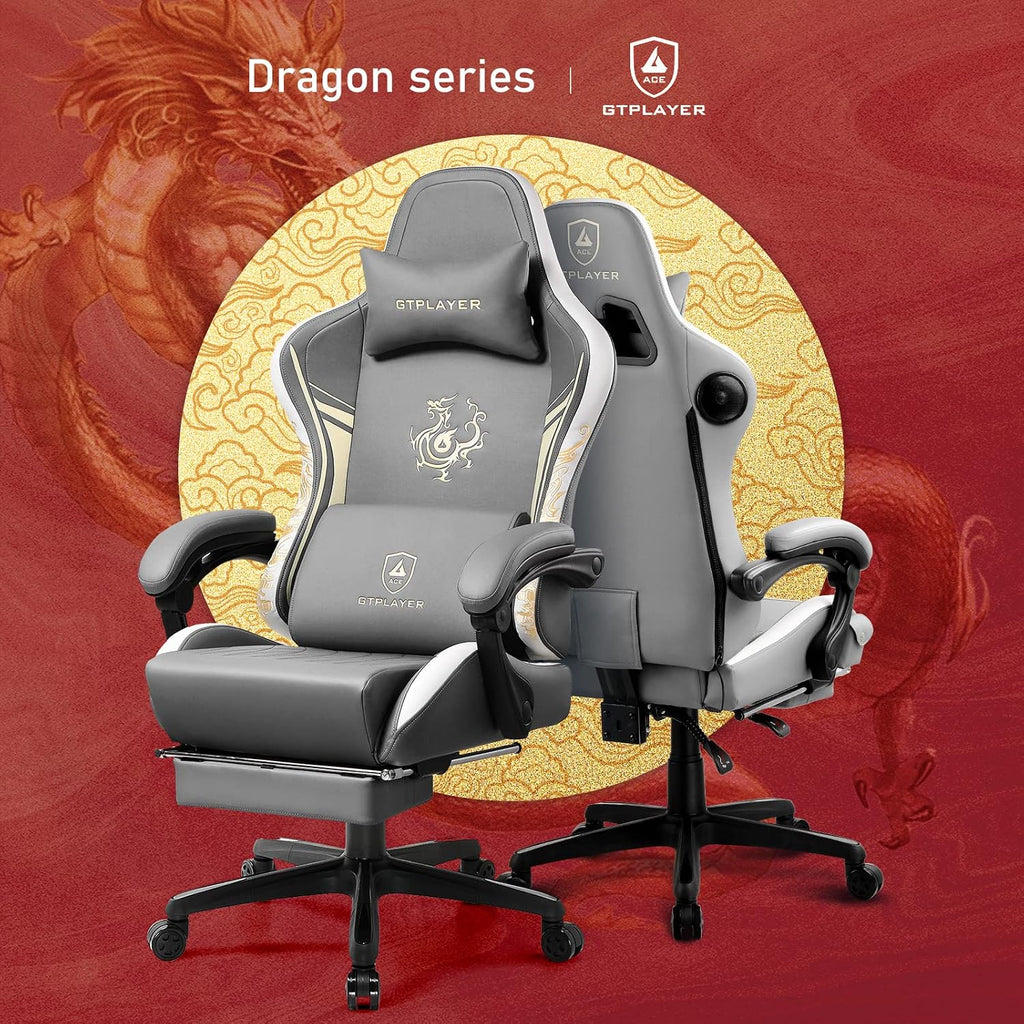 GTPLAYER Gaming Chair with Bluetooth Speakers and Footrest, Dragon Series Video Game Chairs, Heavy Duty Ergonomic Chairs, Esports Gaming Computer Office Chair (Gray) - Image 4