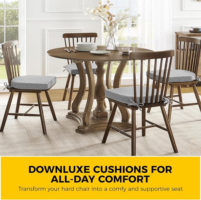 downluxe Indoor Chair Cushions for Dining Chairs, Soft and Comfortable Textured Foam Kitchen Chair Pads with Ties and Non-Slip Backing, 16" x 16" x 2", Light Grey, 2 Pack - Image 7
