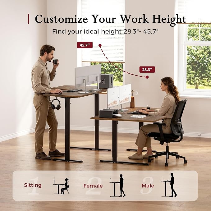 Klicelor L Shaped Standing Desk, 55 Inch Electric Height Adjustable Desk with Memory Preset, Reversible Sit Stand Up Computer Workstation for Home Office, Splice Board, Dark Walnut - Image 4
