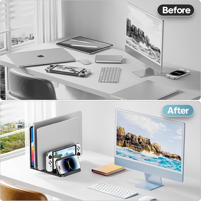 KDD 4-Slot Vertical Laptop Stand with Gravity Locking, 6-in-1 Laptop Holder Desktop Stand, Space-Saving Organizer Fits MacBook/Surface/HP/Dell/Book/Tablet/Switch/Cell Phone and Keyboard - Image 7
