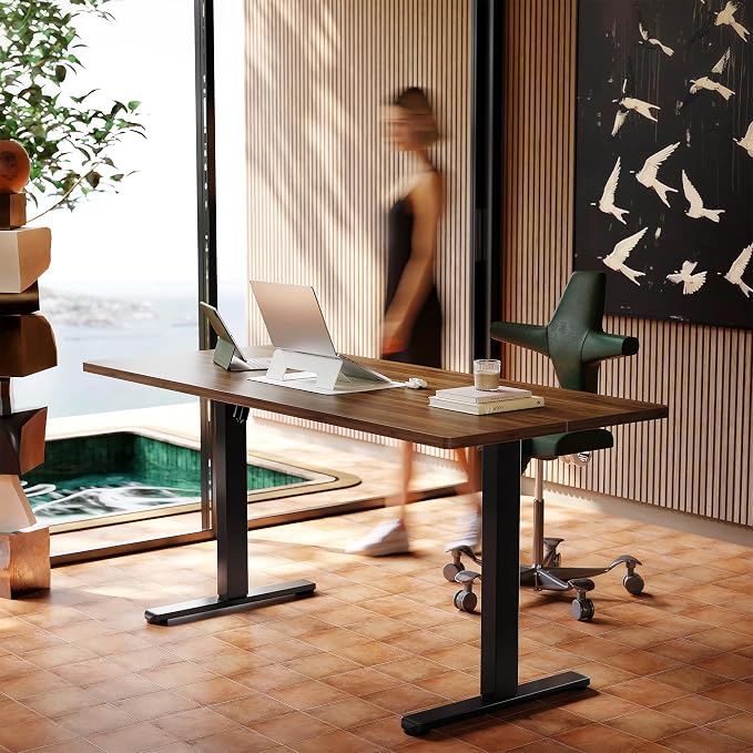 HUANUO 71x30 Inch Electric Standing Desk, Height Adjustable, Black Walnut | 176 Lbs Capacity, Smooth Home Office Desk, 4 Memory Presets & Headphone Hooks, 28.3–46.5 Inch Height Range, Easy to assemble - Image 2
