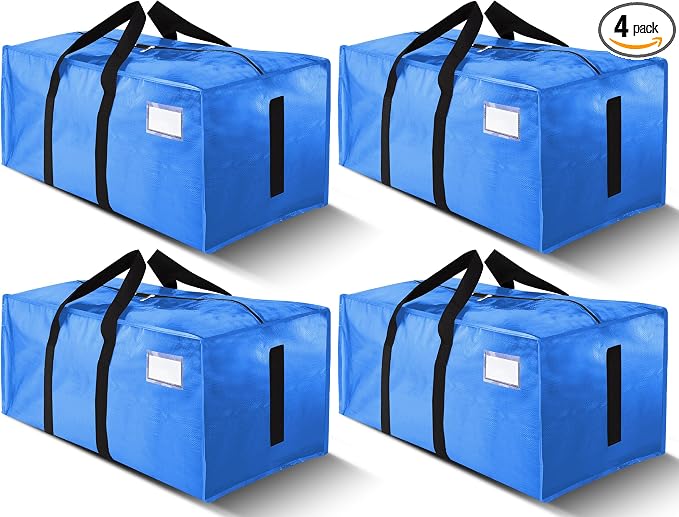 HOMESURE Supports 200lbs Heavy Duty Moving Bags - Strong Zipper & Wrap-Around Handles - Water-Resistant Storage Totes, Durable Alternative to Moving Boxes - 4 Pack - Sky Blue by HOMESURE