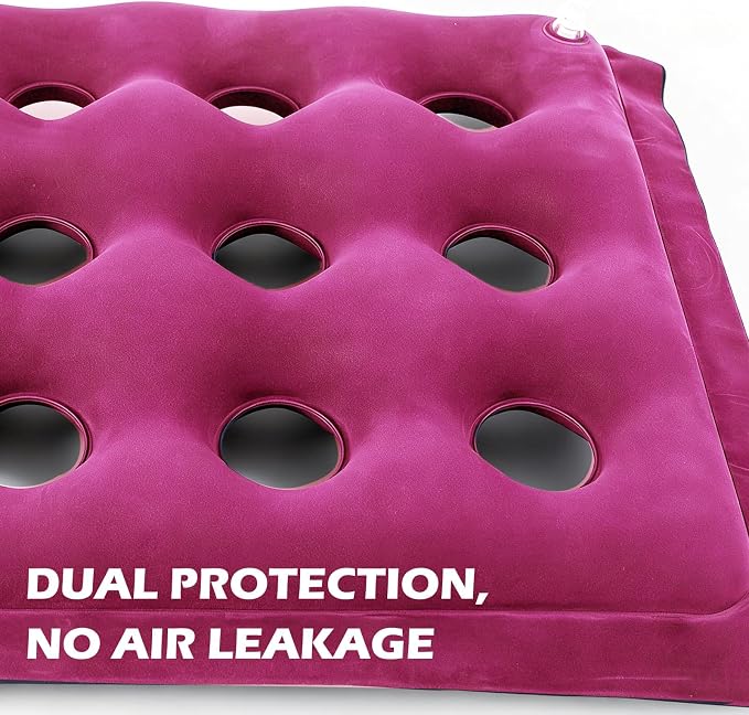 2-Pack Waffle Inflatable Seat Cushions with Pump, 18 Inch Beige 16-Hole Air Cushion for Pressure Relief, Wheelchair, Office Chair, Car Seat & Travel (Red&Beige) - Image 8