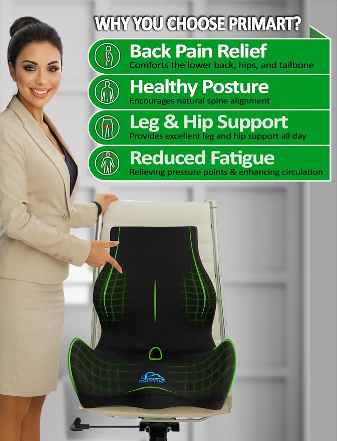 Ergonomic Memory Foam Seat Cushion for Office Chair, Car Seat, Dining, Gaming Chair & Wheelchair, Full Back & Lumbar Support Pillow One Piece, Back Pain Relief, Coccyx, Tailbone & Sciatica Pain Relief - Image 7