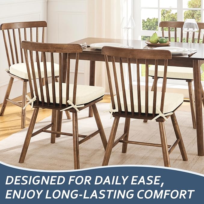 Basic Beyond Chair Cushions for Dining Chairs 4 Pack, Kitchen Chair Cushions with Ties and Non Slip Backing, 16 x 16 inches Chair Pads for Dining Chairs (Beige) - Image 7