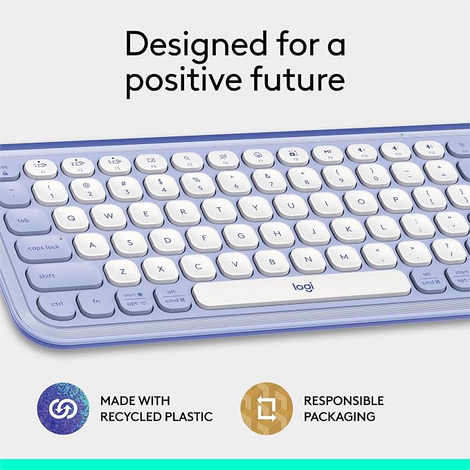 Logitech POP ICON Keys Wireless Bluetooth Keyboard - Lilac and Off-White | Comfortable typing, programmable keys, easy-switch between up to 3 devices, for laptop, tablet, PC - Image 11