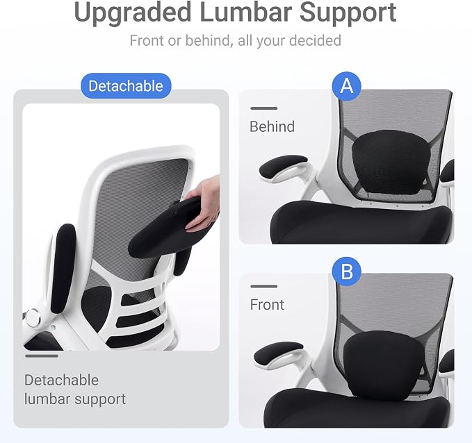 400lbs Heavy Duty Office Chair, Computer Desk Chair(White&Black) | Office and Home, 5" Thickened Seat, Ergonomic with Adjustable Armrests, Mesh Executive Chair - Image 5