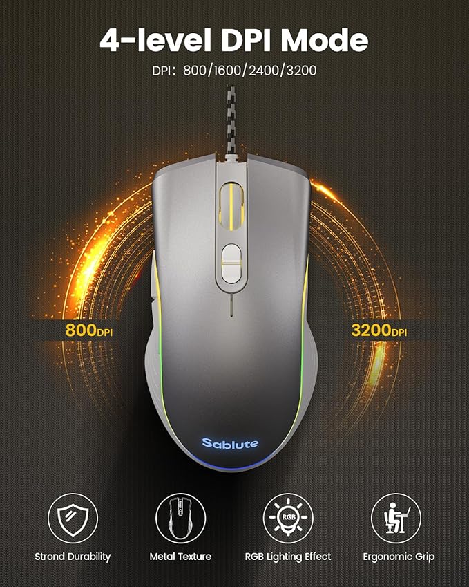 SABLUTE Gaming Keyboard and Mouse, Quiet Membrane with RGB Backlit, White | PC Gaming Keyboard with Multimedia Knob, Anti-Ghosting, Ergonomic Wrist Rest & 3200 DPI Mouse for Gamer/Office - Image 6