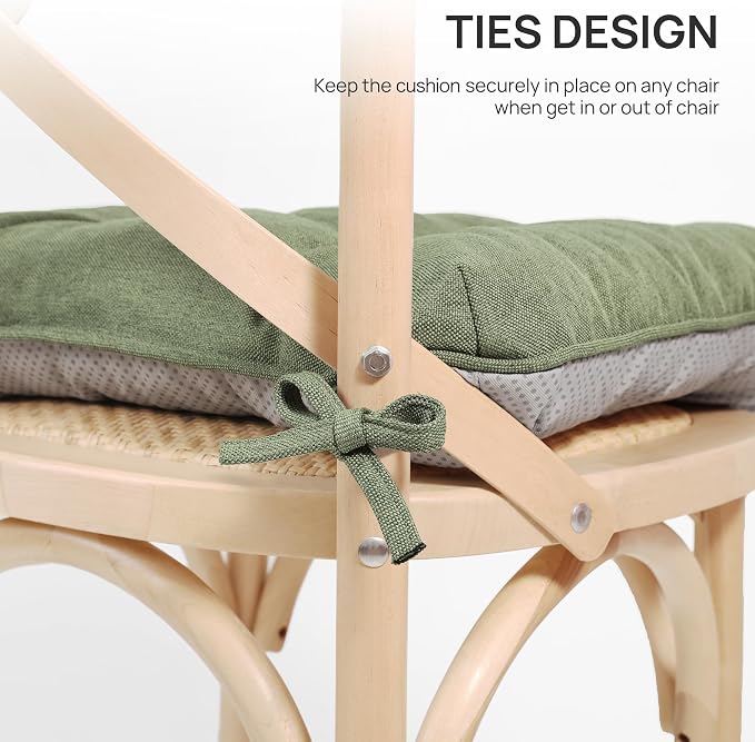 Love's cabin Memory Foam Chair Cushions Set of 4, 15.5 Inch, Green | 15.5"x15.5"x3.5", Indoor & Outdoor Chair Seat Pads with Non-slip Bottom and Ties, for Dining, Kitchen, Office and Patio Chair - Image 4