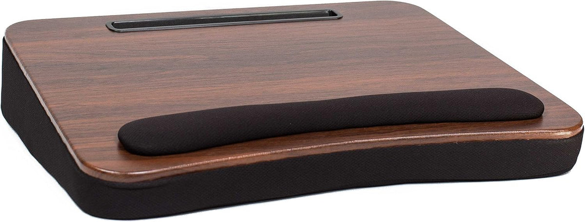Multi Tasking Lap Desk with Memory Foam Cushion | Tablet Slot | Fits Laptops Up to 17" | Tablets Up to 9.6" | Black | Walnut Wood Top | Computer Lap Tray - Image 3