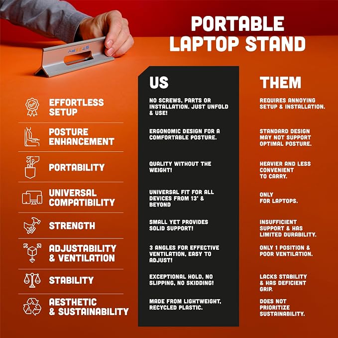 Steepy Portable Laptop Stand for Desk – Adjustable Height, & Portable Laptop Holder – Ergonomic Computer Stand for Cooling & Comfort – Slip-Proof, Sturdy Design – Universal Fit for 13-17 Inch Devices - Image 2