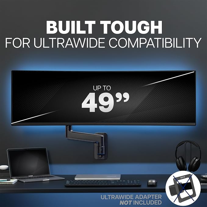 VIVO Premium Ultrawide Monitor Counterbalance Wall Mount for up to 49 inch Screens, Holds 44 lbs, Full Motion, Max VESA 100x100, Black, MOUNT-V101V - Image 4