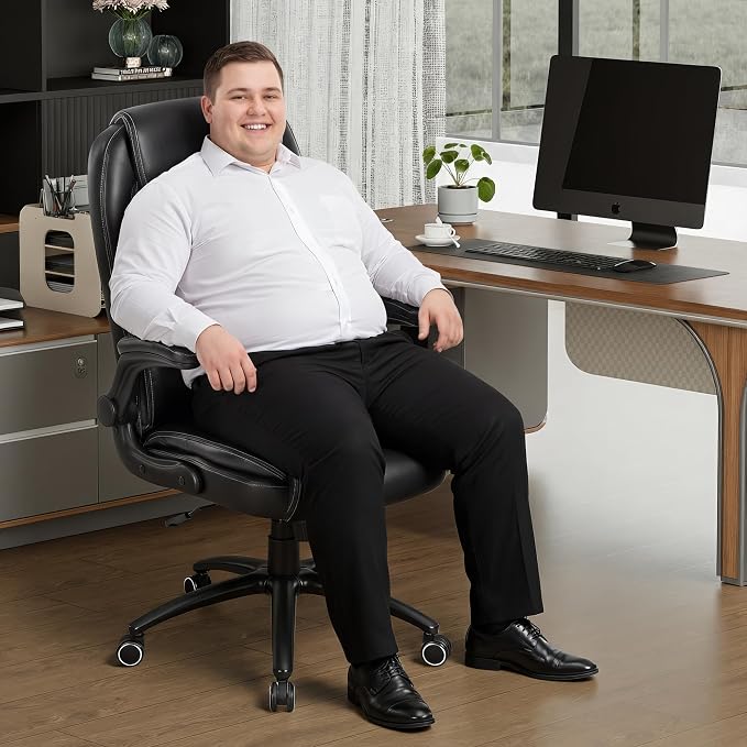 MALOL 300lbs Office Chair with Flip-Up Armrests & Reclining Backrest, Ergonomic PU Leather Executive Desk Chair-Adjustable Height & Tilt Tension, Black - Image 9