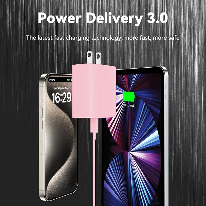 iPhone 17 16 15 Pro Max Charger Fast Charging, 6 FT iPhone 17 Charging Cable Long USB C Cord with 20W PD Fast iPhone 17 Pro Max Chargers Block for iPhone 17/17 Pro Max/17 Air/iPhone 16/15 Series, iPad - Image 5