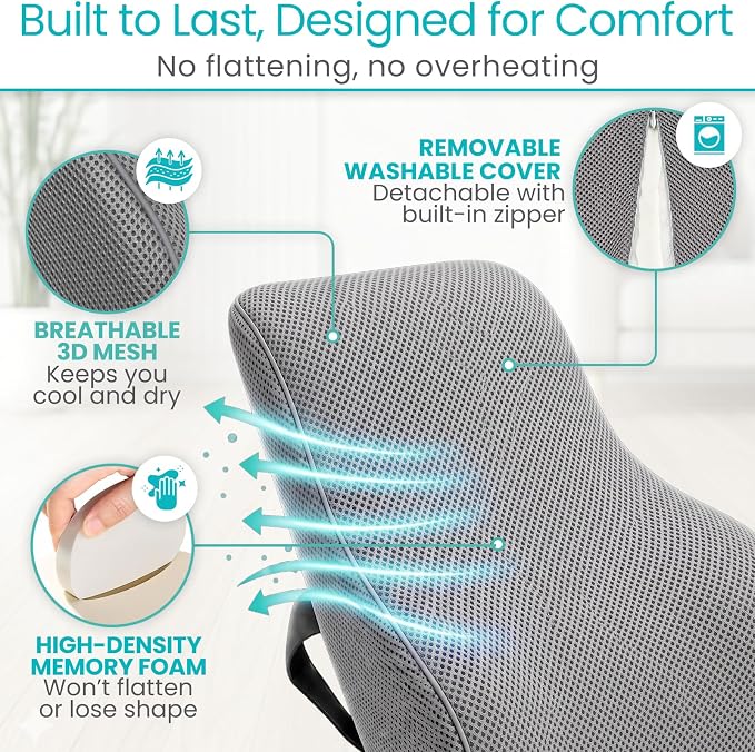 Vive Full Lumbar Pillow - Memory Foam Contour Support Cushion for Lower Back Pain | Back Pain - Image 4