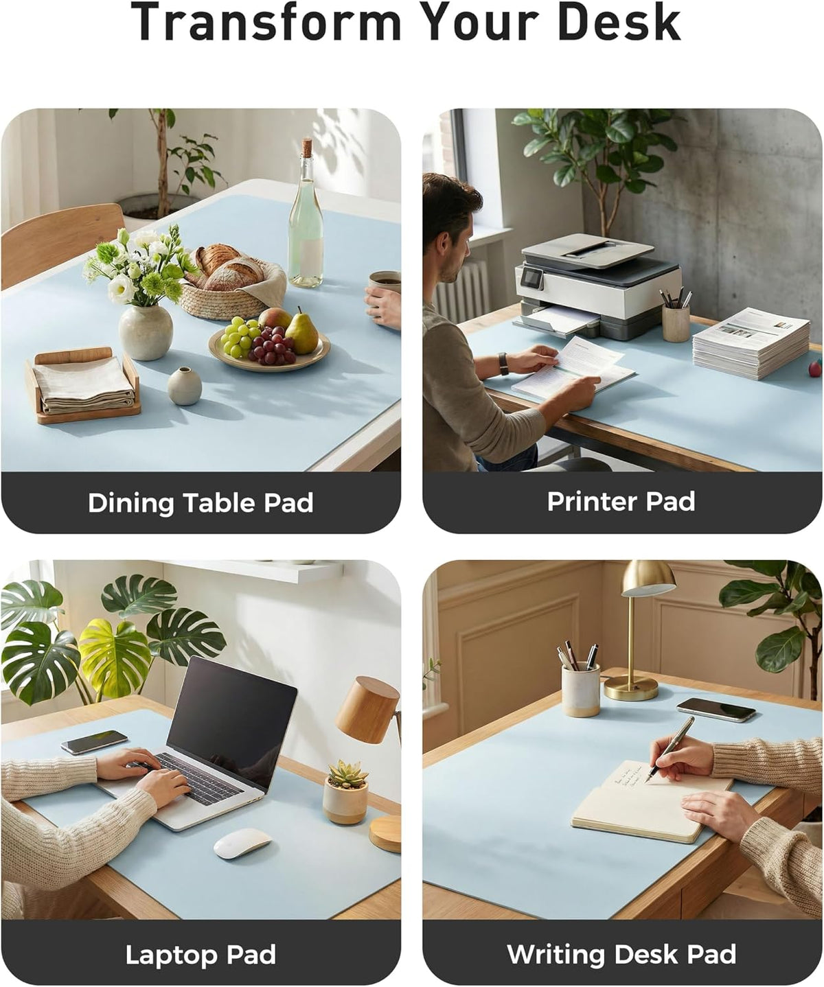 Aothia Faux Leather Desk Mat - Large Mouse Pad, Non-Slip PU Leather Blotter, Waterproof Writing Surface for Office and Home (Baby Blue, 42" x 17") - Image 6