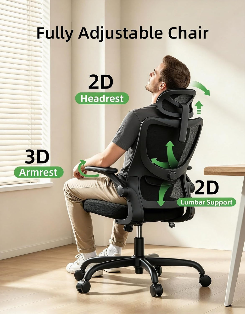 Marsail Ergonomic Office Chair, Desk Chair with Flip-up 3D Armrests - Image 3