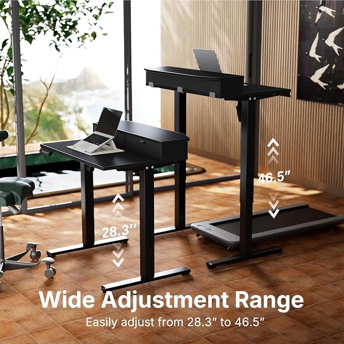 HUANUO 32" X 21" Electric Standing Desk with 2 Drawers, C-Clamp Mount Compatible, Height Adjustable Computer Desk, Home Office Stand Up Desk with 4 Preset Heights & 2 Hooks, Black - Image 7