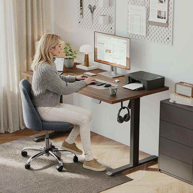 Klicelor 63 Inch Large Electric Standing Desk, Height Adjustable Office Desk, Sit Stand Up Computer Gaming Desk with Memory Preset, Three-Piece Desktop, Dark Walnut - Image 2