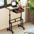 Adjustable Height Standing Desk With Drawer, Rolling Sit Stand Up Desk With Wheels, Small Sit To Stand Computer Desk, Adjustable Desktop Height, On Wheels, Brown, For Walking Pad Laptop Treadmill by Cidaziya