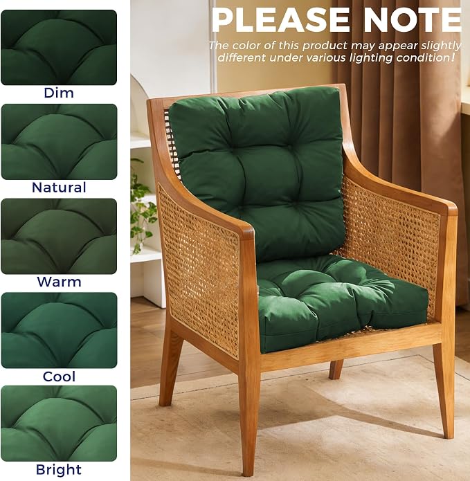 IASEAHK Outdoor Chair Cushions Set of 4, 19" x 19" x 5", Waterproof Outdoor Seat Cushions for Patio Furniture, Fade-Resistant Patio Chair Cushion, Dining Wicker Chair Pads for Porch Garden, Dark Green - Image 7