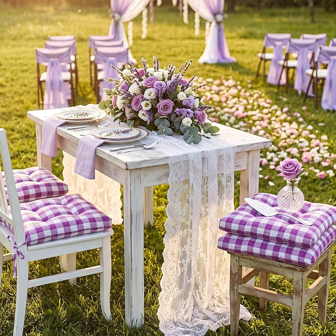 Geetery 4 Pack Chair Cushions, 16" x 15",Purple and White,Plaid - Image 2