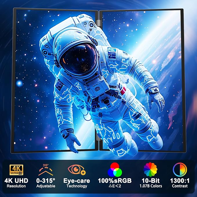 InnoView Dual Portable Monitor 23.8" 3840x2160P 4K 100% sRGB 315°Adjustable Dual Stacked Foldable Monitor Built-in Speakers Screen Extender with HDMI/USB-C/DP for Laptop Windows Mac - Image 2