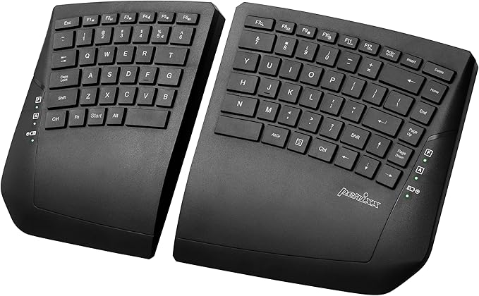 Perixx PERIBOARD-624B US, Wireless Ergonomic Split Keyboard - Up 30 Ft Separation - Adjustable Tilt Angle - Low Profile Membrane Keys - Black - US English by PerixxComputerGmbH