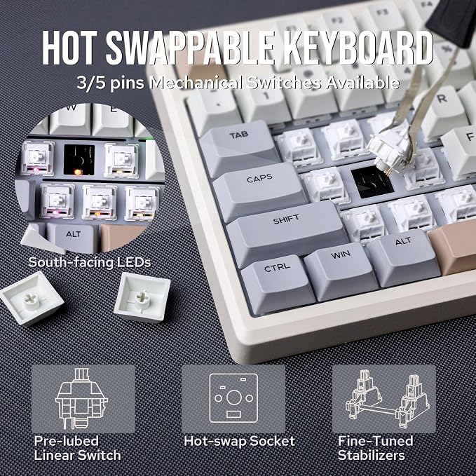 EPOMAKER Galaxy100 QMK/VIA Wireless Gaming Keyboard, Aluminum Shell, BT/2.4Ghz/USB-C, Pre-Lubed Hot-Swappable Linear Switches, NKRO, RGB Backlit (Creamy White, Wisteria Linear Switch) - Image 6