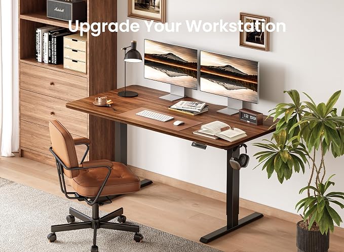 BANTI 63 × 28 Inches Standing Desk, Ergonomic, Electric Height Adjustable, Sit and Stand Up, Computer Desk with a Deeper Desktop, Black Frame/Black Walnut Top - Image 3