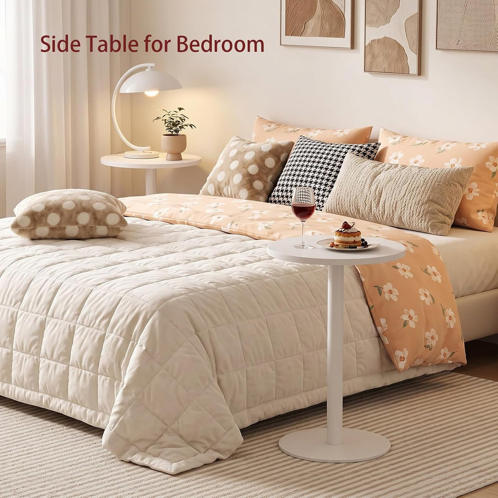 Adompacat Round Side Table, C Shapde End Table, Couch Side Table with Metal Leg, Small Snack Table for Living Room,Bedroom, Small Spaces - White - Image 6