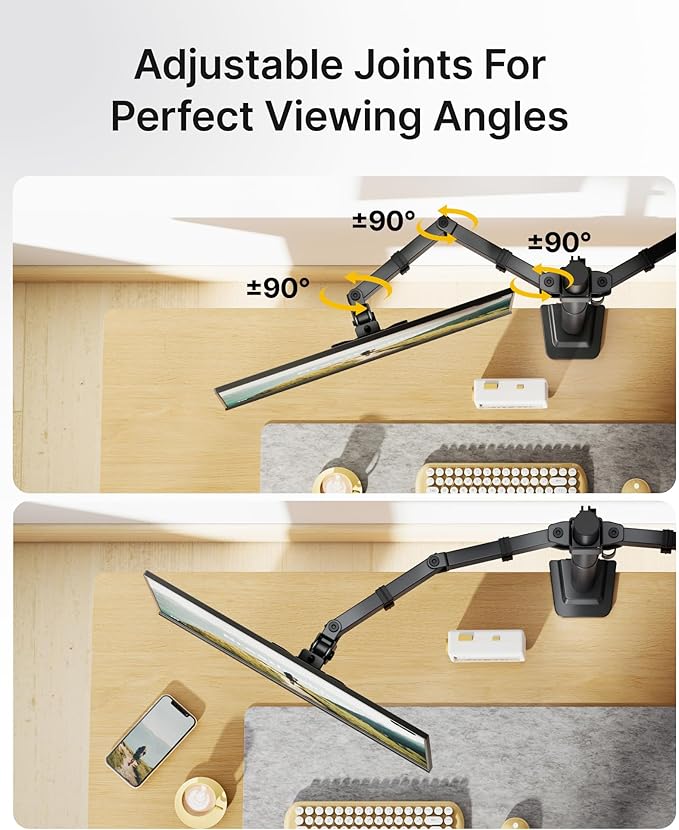 monTEK Heavy-Duty Dual Monitor Stand for 17-32", 22 lbs Each | Adjustable dual monitor mount, full-motion arms, clamp/grommet bases, cable management and VESA 75/100 - Image 5